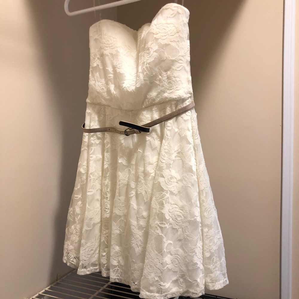 Belted lace mini dress